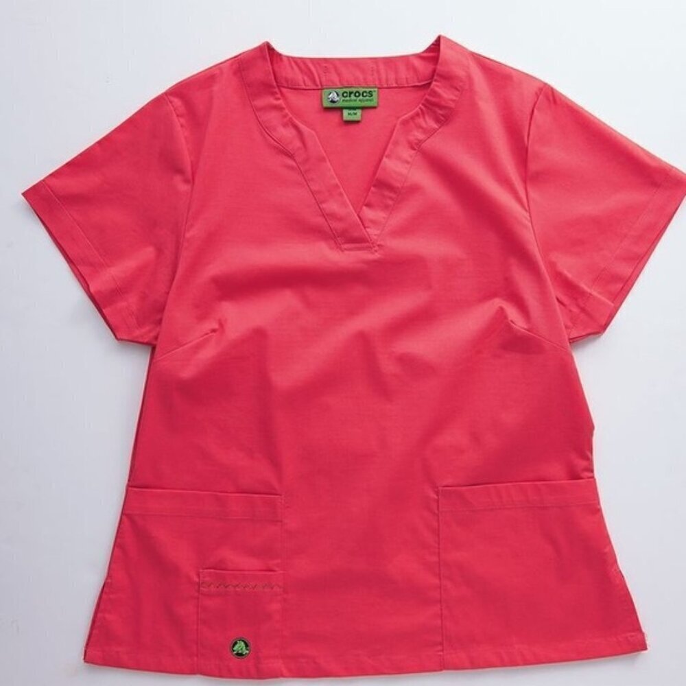CROCS Medical Apparel scrubs short sleeve pink coral V-neck figs pullover top XS
